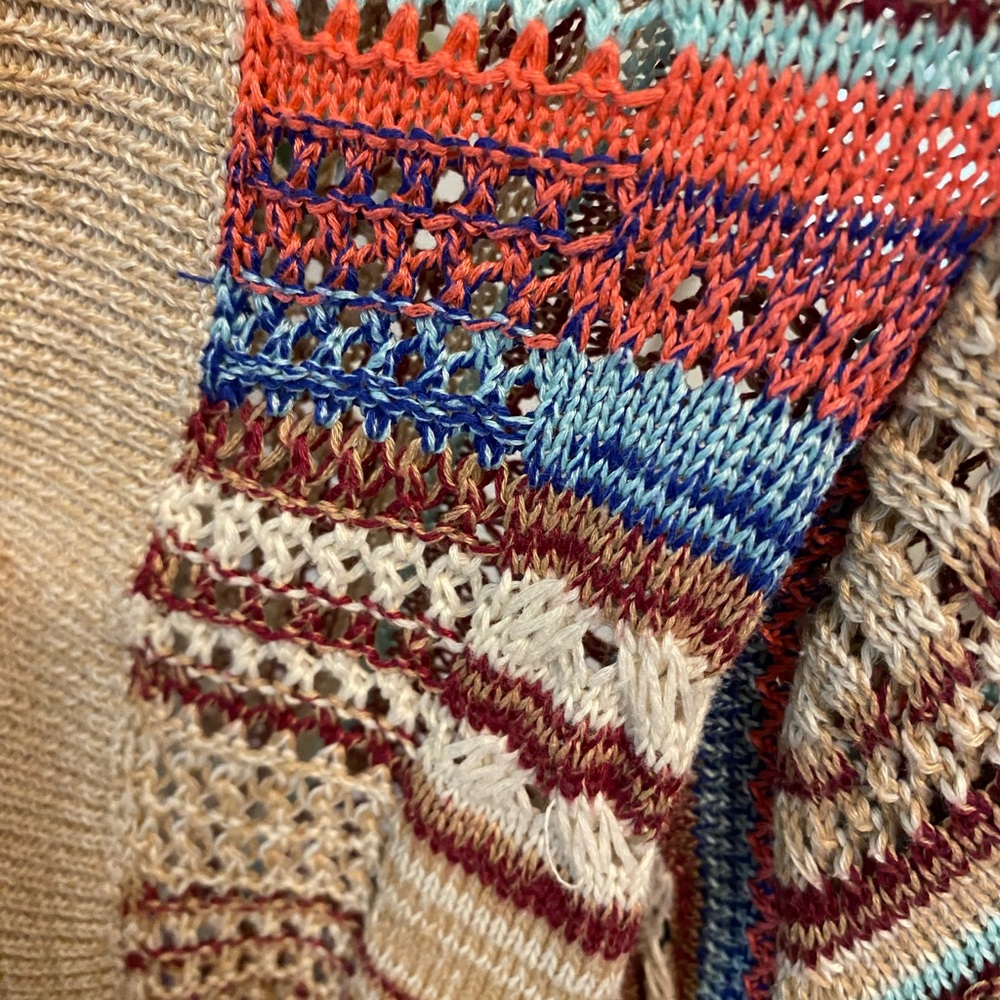 Boho Colorful Stripe Open Knit Open Front Cardiga… - image 4